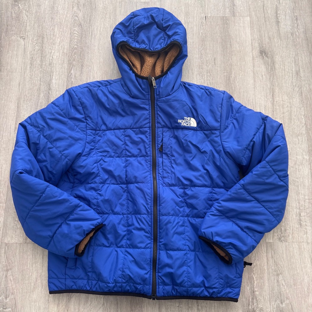 The North Face Boys XL 14/16 Blue Sherpa Lined Hooded Puffer Jacket Quilted